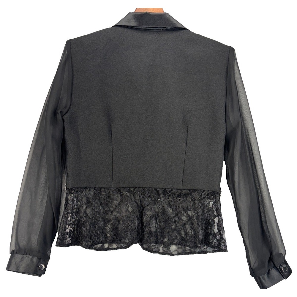 Vintage 80's 90's Sheer Black Top Jacket Lace Silver Metallic Goth Glam size 12 - Picture 10 of 15